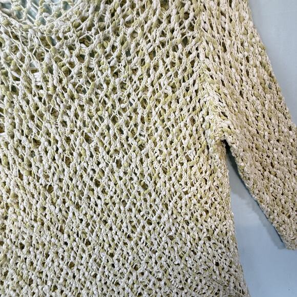 J.Jill Open Knit Crochet Beachy Yellow Tunic Top WOMENS SIZE LARGE 100% Cotton - Picture 4 of 8